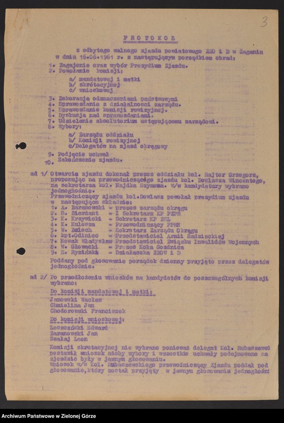 image.from.unit.number "Oddział Powiatowy ZBoWiD w Żaganiu. - Walny Zjazd Powiatowy z 16 czerwca 1961 r."