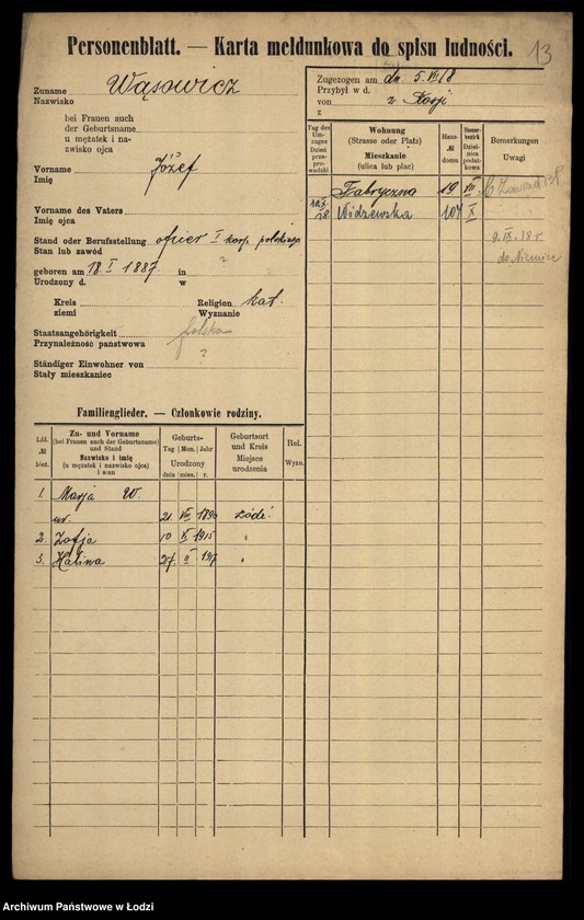 Obraz 15 z jednostki "[Spis ludności Łodzi] Wąsiakowska - Wedeman"