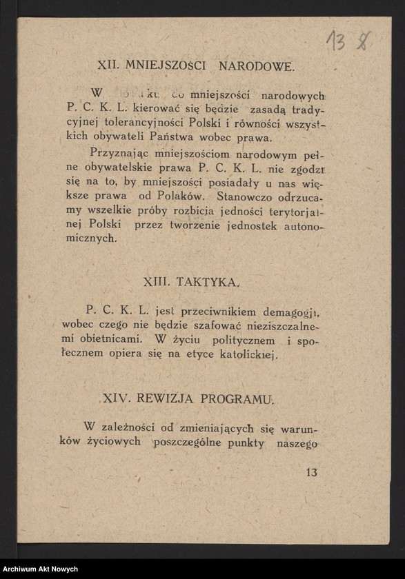 Obraz 15 z jednostki "Polskie Centrum Katolicko-Ludowe. Odezwa, program, zestawienie wydatków (maszynopisy, broszurka); patrz t.1709"