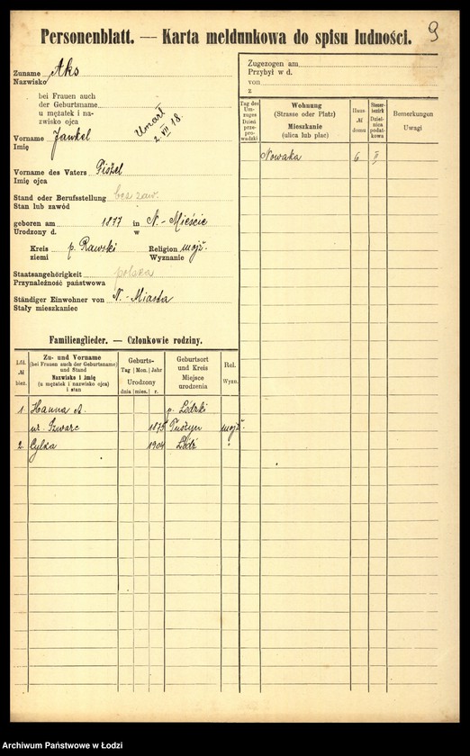 Obraz 11 z jednostki "[Spis ludności Łodzi] Akimow - Alperin"