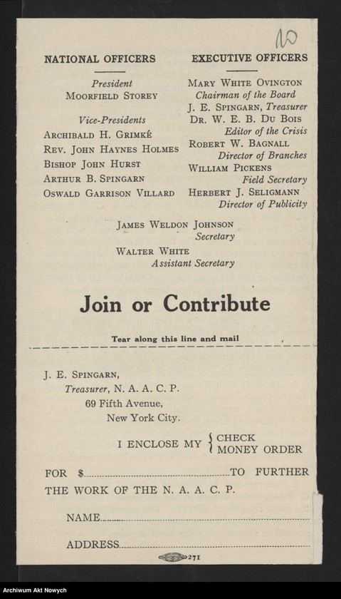 Obraz 12 z jednostki "National Association for the Advancement of Colored People (New York); Załączniki: prospekt; L.1"