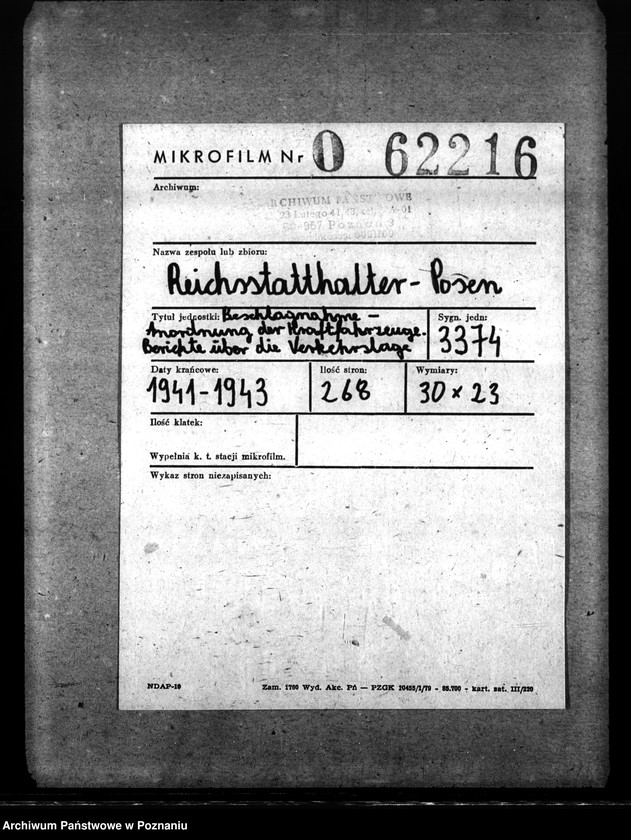 Obraz 2 z jednostki "Beschlagnahme - Anordung der Kraftfahrzeuge. Berichte über die Verkehrslage"