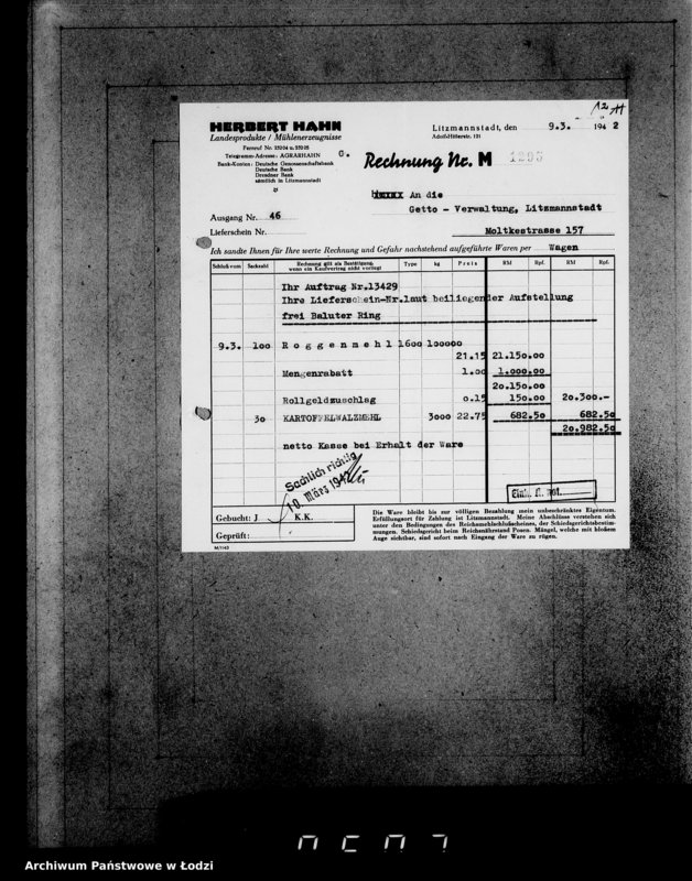 Obraz 8 z jednostki "Aufträge [Lieferscheinen und Rechnungen] 13416-13430 [Dostawa węgla i żywności do Getta]"