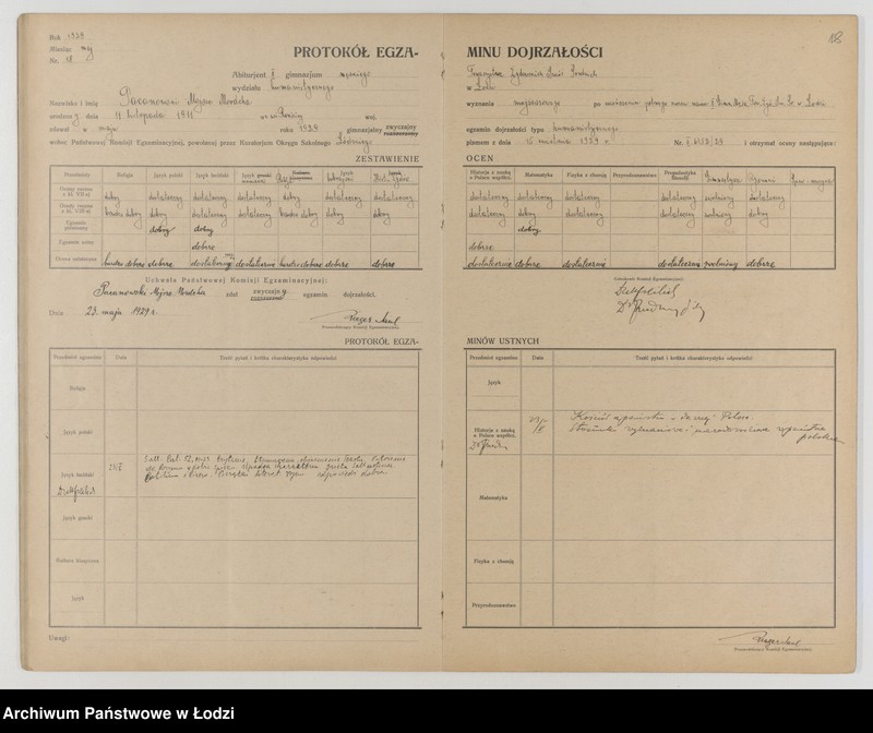 Obraz 20 z jednostki "Protokół egzaminów dojrzałości na rok 1928/29"