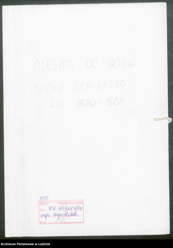 image.from.unit.number "Alegaty do ksiąg urodzeń, zapowiedzi, małżeństw i zgonów z lat 1820 - 1821"