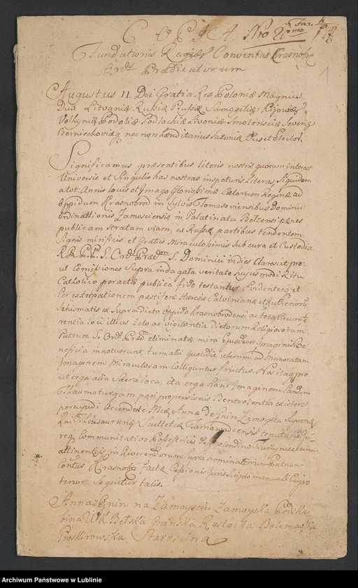 Obraz z jednostki "Copia fundationis Conventus Krasnobrodensis Ordinis praedicatorum - Sumariusz dokumentów"