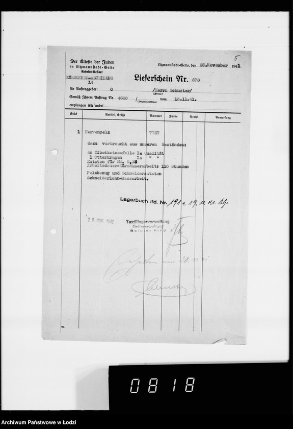 Obraz 8 z jednostki "Kürschnerei. [Zamówienia, rachunki i świadectwa dostaw]"