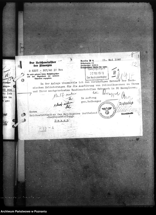 Obraz 19 z jednostki "Allgemeine Bauangelegenheiten der Polizei und Gandarmerie -, der Kriminalpolizei, Gestapo, des SD und SHD und der Technischen Nothilfe"