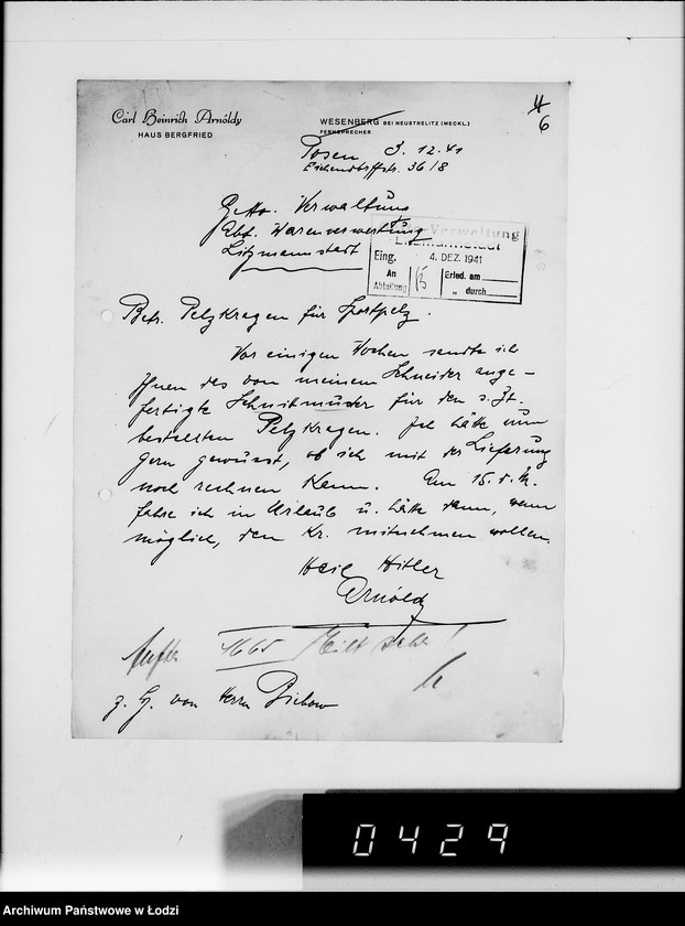 Obraz 10 z jednostki "C.H.Arnoldy Posen. [Korespondencja z G.V.w sprawie zakupu towarów]"