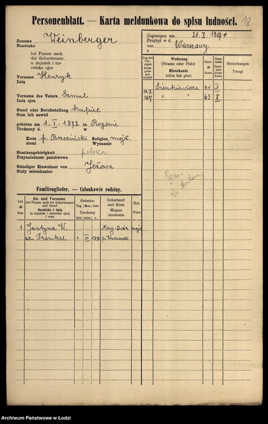 Obraz 20 z jednostki "[Spis ludności Łodzi] Wajnberger - Wajnger"