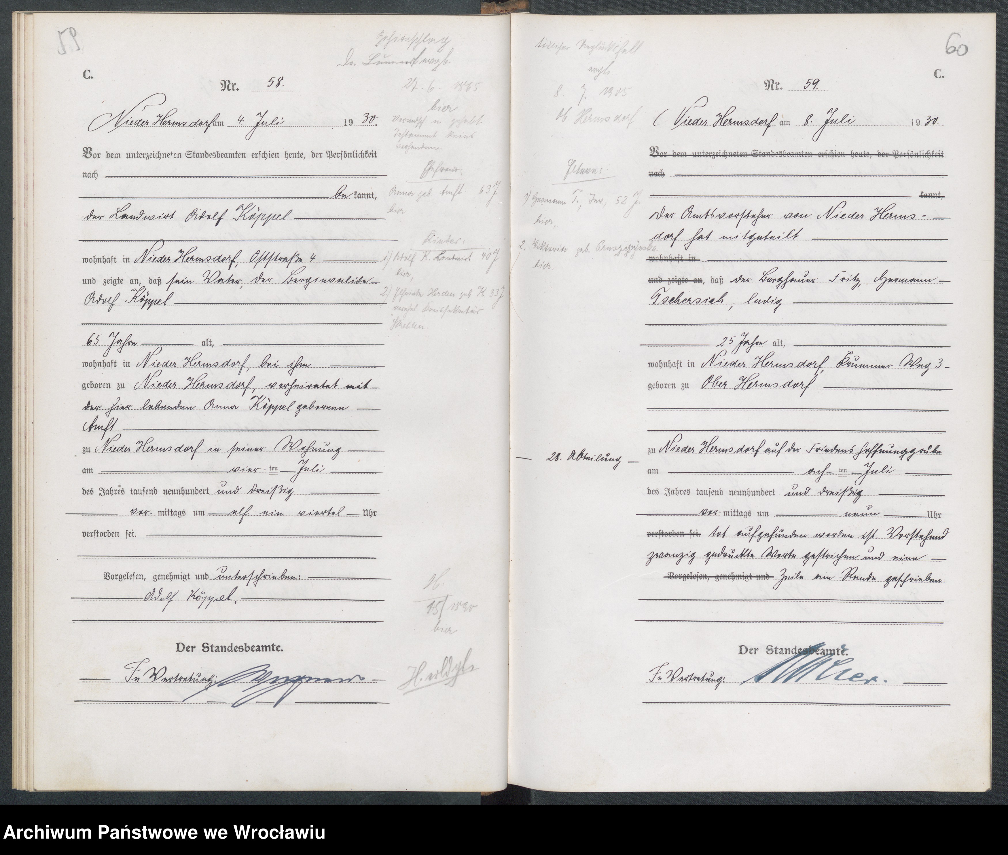 Skan z jednostki: Sterbe-Haupt-Register Nieder Hermsdorf (Sobięcin) 1930