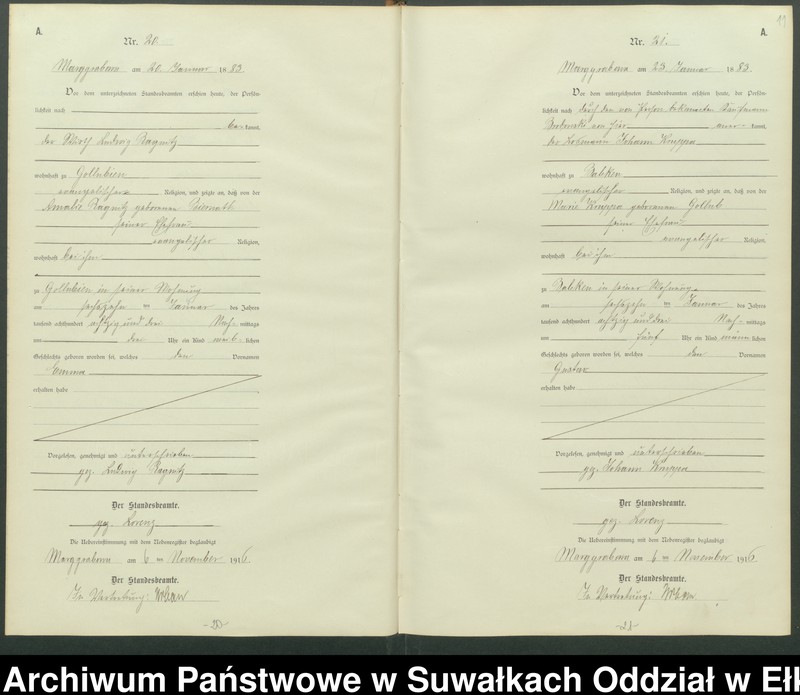 image.from.unit.number "A1.Geburts-Register [Haupt-Register] Standesamt Marggrabowa Landbezirk vol. I No.1 bis 266"