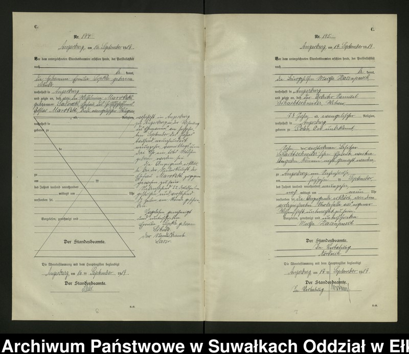 image.from.unit.number "C2. Sterbe - Register (Neben - Register) Standesamt Angerburg einschl. der Bezirke Gross Strengeln, Kehlen und Prinowen No 189 bis 272"