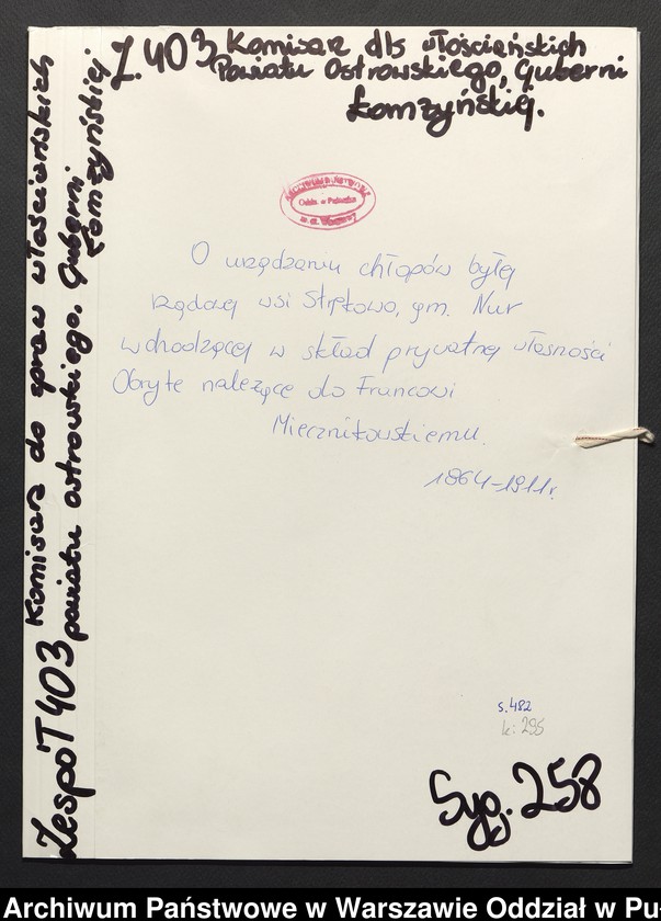 image.from.unit.number "O urządzaniu chłopów byłej rządowej wsi Strękowo, gm. Nur wchodzącej w skład prywatnej własności Obryte należące do Francowi Miecznikowskiemu"