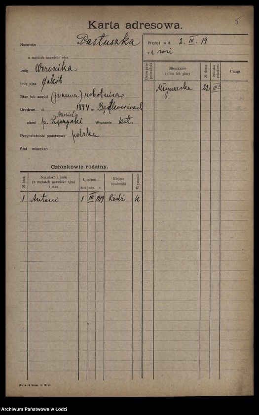 Obraz 7 z jednostki "[Spis ludności Łodzi] Pastuszewski-Patron"