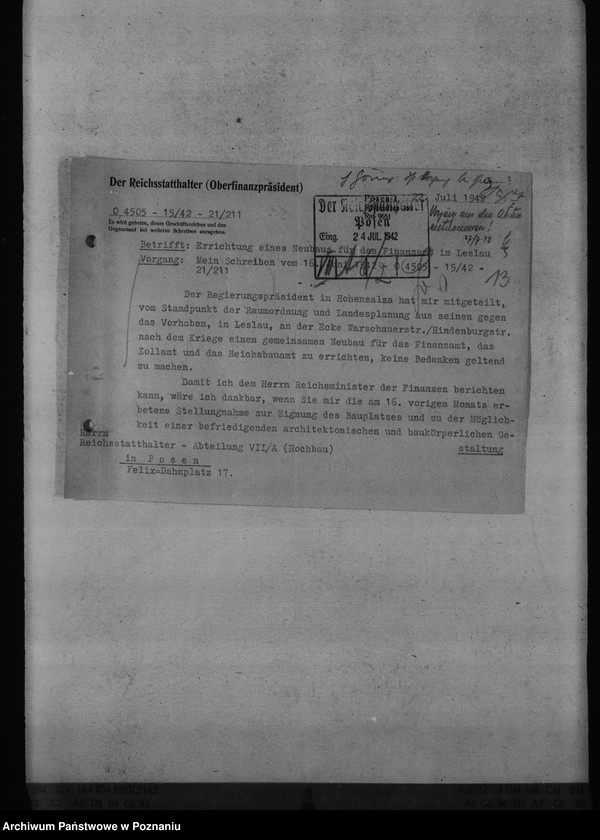 Obraz 18 z jednostki "Finanzämter - Neubauten der Dienstgebäude in Leslau, Lissa, Gnesen, Turek"