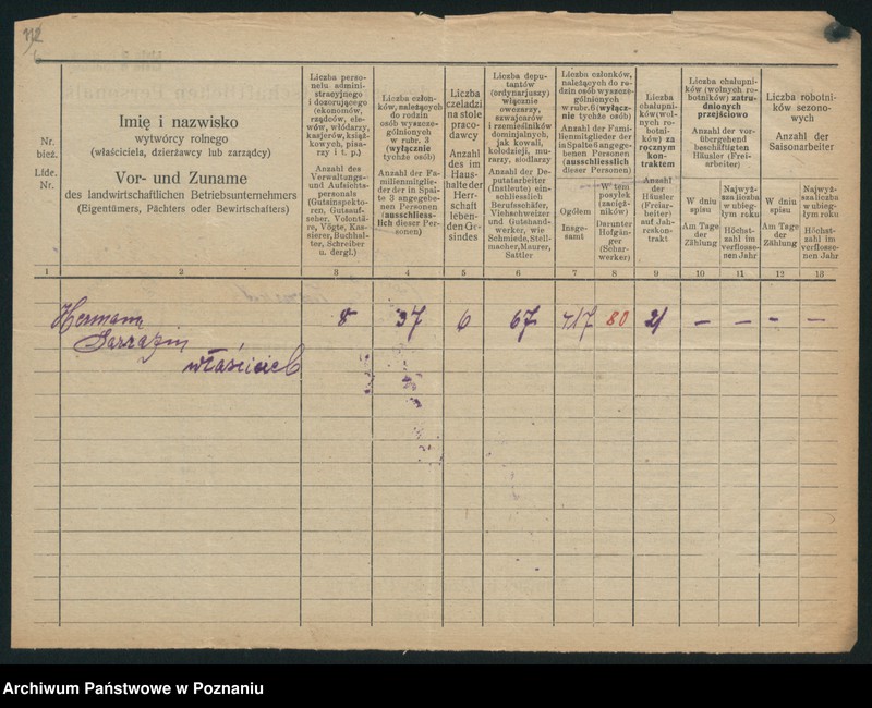 Obraz 8 z jednostki "[Spis personelu rolnego zatrudnionego w powiecie szamotulskim - wykazy zatrudnionych w poszczególnych gospodarstwach rolnych]"