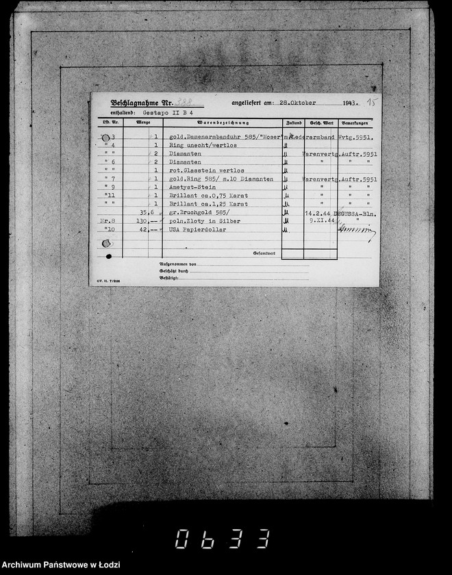 Obraz 19 z jednostki "Gestapo 200-400 [Kartoteka skonfiskowanego majątku ruchomego u Żydów]"