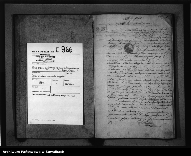 image.from.unit.number "Duplikat Akt Urzędnika Stanu Cywilnego Sekty Filiponów Gminy Berzniki Urodzonych, Umarłych i Zaślubionych za Rok 1850"