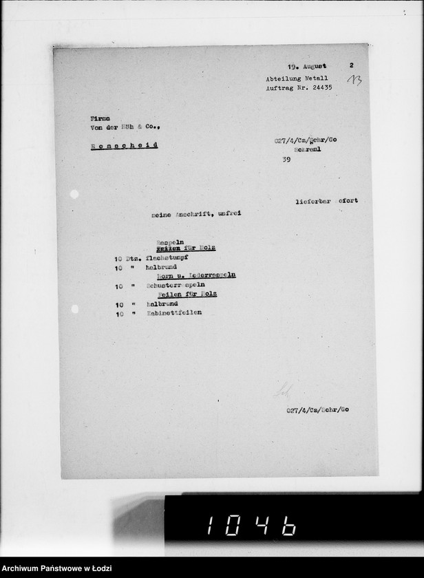 Obraz 17 z jednostki "[Zamówienia na różne artykuły techniczne dla Getta]"