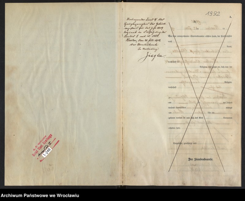 image.from.unit.number "Geburts-Haupt-Register Breslau I 1909 Band 6"