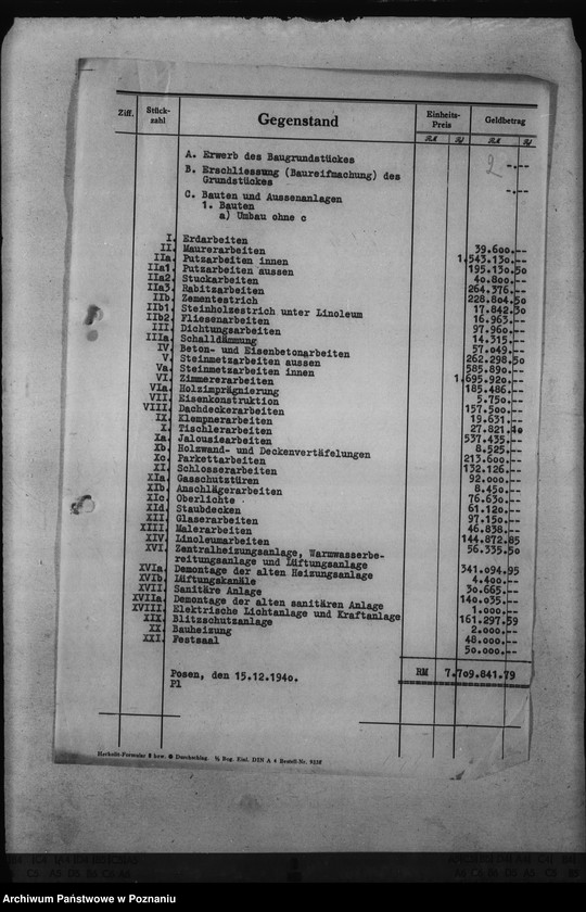 Obraz 6 z jednostki "Schlossumbau in Posen. Kostenanschläge"
