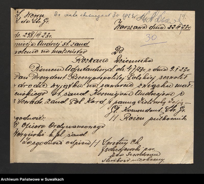 image.from.unit.number "Dokumenty załączone do ślubnych aktów stanu cywilnego w parafji R. Kat. Filipowskiej w roku 1923"