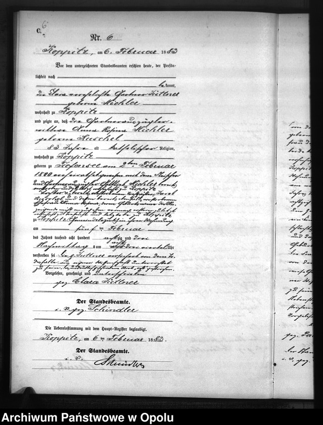 Obraz 9 z jednostki "Sterbe-Neben-Register Standesamts Koppitz pro 1883"