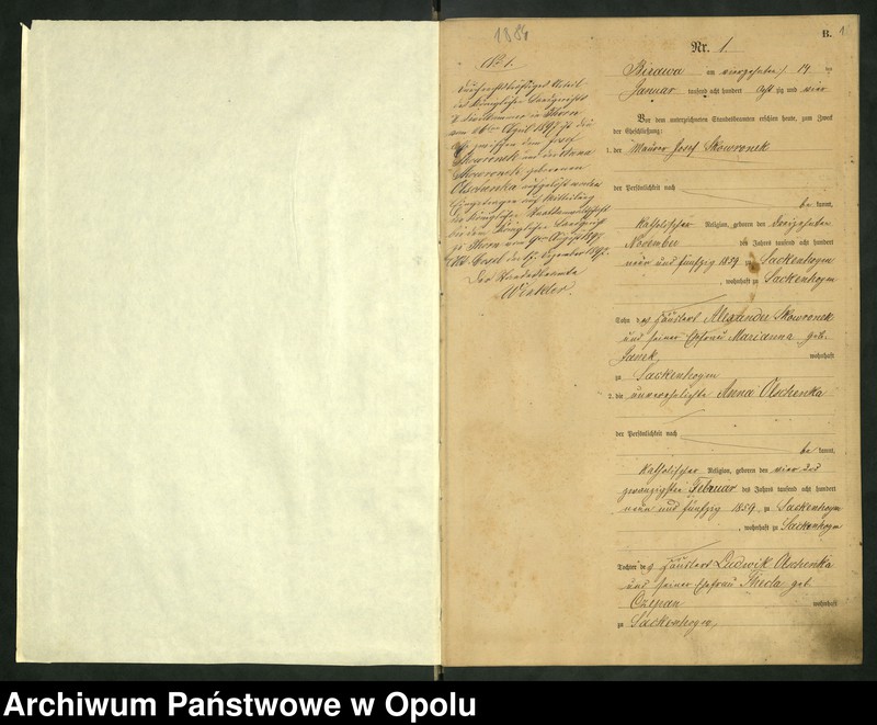 image.from.unit.number "Urząd Stanu Cywilnego Bierawa Księga małżeństw rok 1884-85"