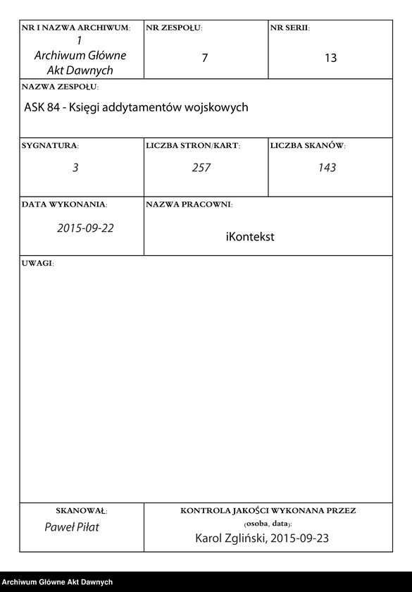 image.from.unit.number "Księgi obejmujące tzw. addytamenta wojskowe, delaty kwarciane, taryfy, hyberny i inne. 1643-1794"
