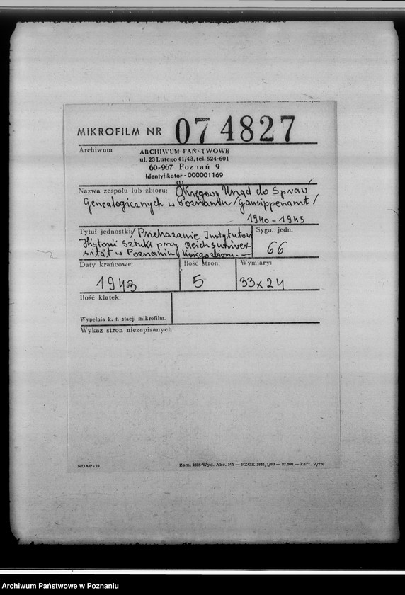 Obraz 2 z jednostki "[Przekazanie Instytutowi Historii Sztuki przy Reichsuniversität w Poznaniu księgozbioru z zakresu historii sztuki]"