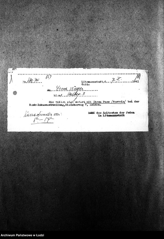 Obraz 14 z jednostki "[Protokoły stwierdzające wydanie przesyłek nadesłanych dla mieszkańców getta]"