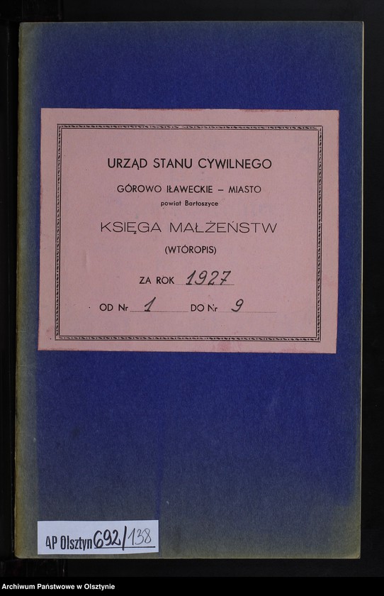 image.from.unit.number "Heiraths-Neben-Register Nr 1 - 9 [ Księga małżeństw- wtóropis ]"