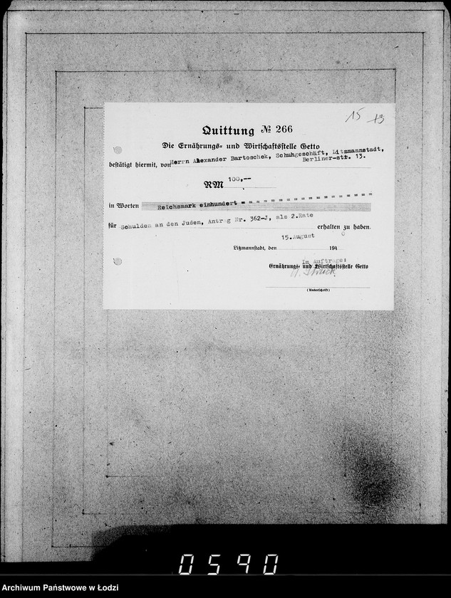 Obraz 19 z jednostki "J.361-375 [Wnioski Żydów z Getta o zwrot należności za pracę lub towar wzięty na kredyt]"