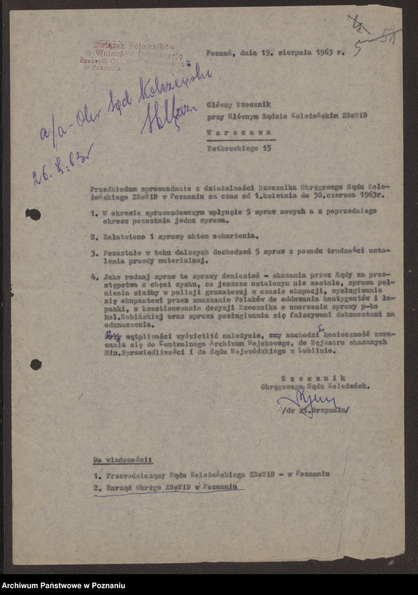 image.from.unit.number "Sprawozdania z działalności Rzecznika Okręgowego Sądu Koleżeńskiego za lata 1960 - 1967."
