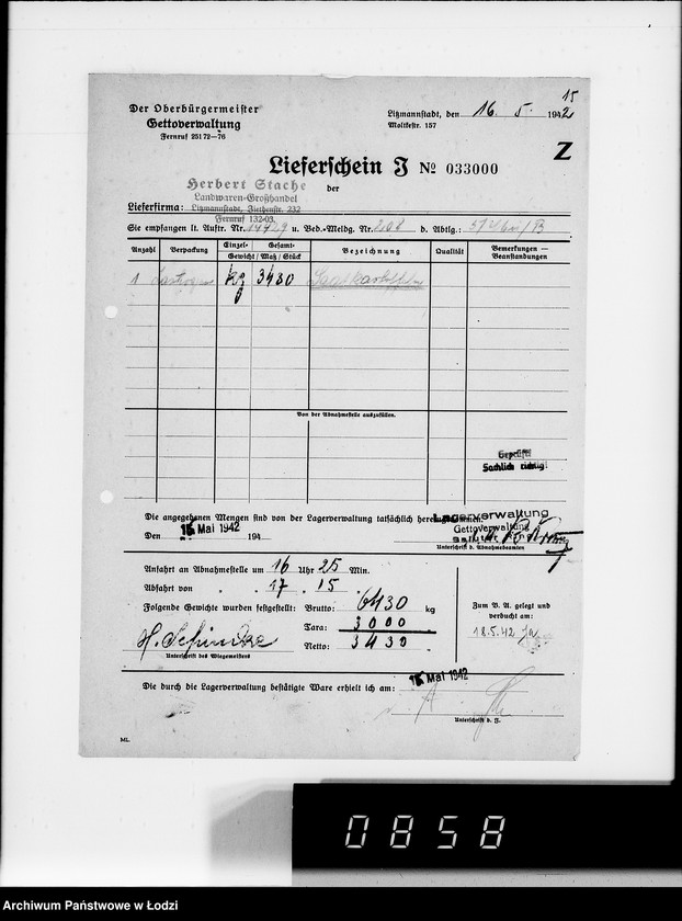 Obraz 19 z jednostki "Aufträge [Lieferscheinen und Rechnungen] 14370-14430 [Dostawy artykułów pierwszej potrzeby do Getta]"