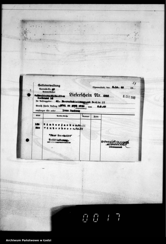 Obraz 15 z jednostki "[Dowody dostawy umundurowania dla] Heeresbekleidungsamt Berlin II"