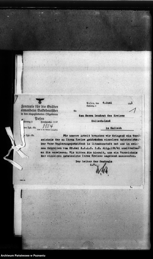 Obraz 5 z jednostki "Kreis Kalisch (Kalisz). Korespondencja w sprawie miejscowych Niemców, którzy zginęli w 1939 roku"