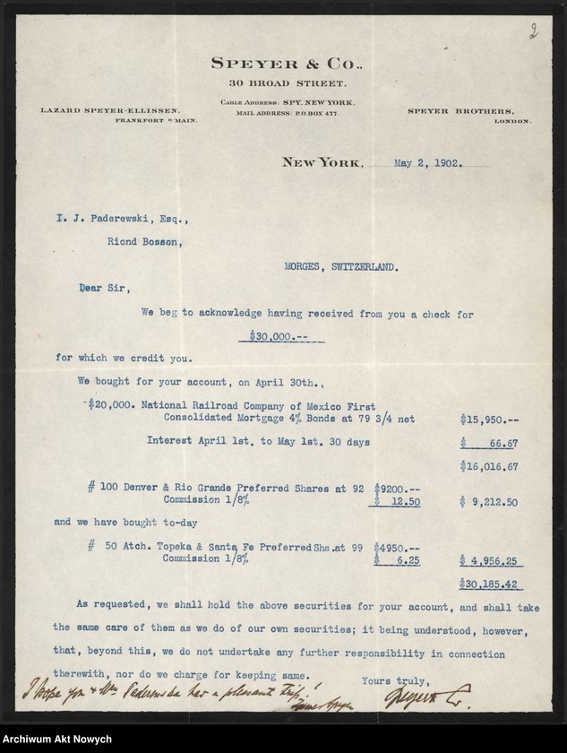 image.from.unit.number "Spyer and Co. (New York) Korespondencja, zestawienia"