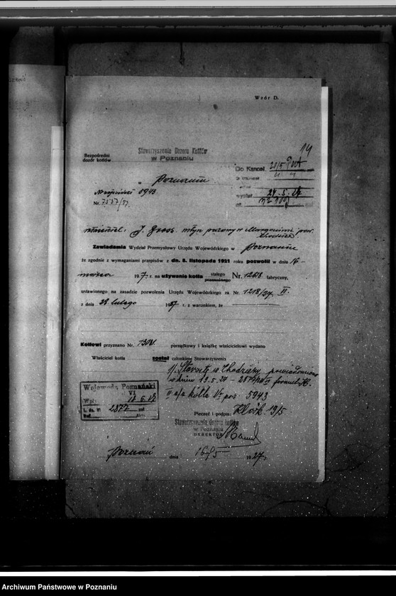 Obraz 18 z jednostki "Młyn parowy J. Grossa w Margoninie pow. Chodzieski /nadzór nad kotłem parowym nr fabr. 12618, woj. 5943/"