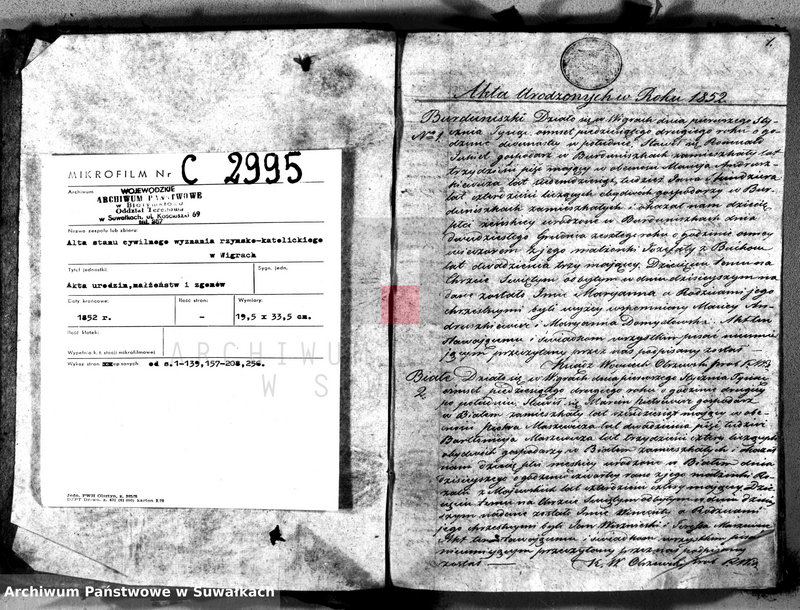 image.from.unit.number "Duplikat akt urodzonych, zaślubionych i umarłych parafii Wigry z roku 1852"