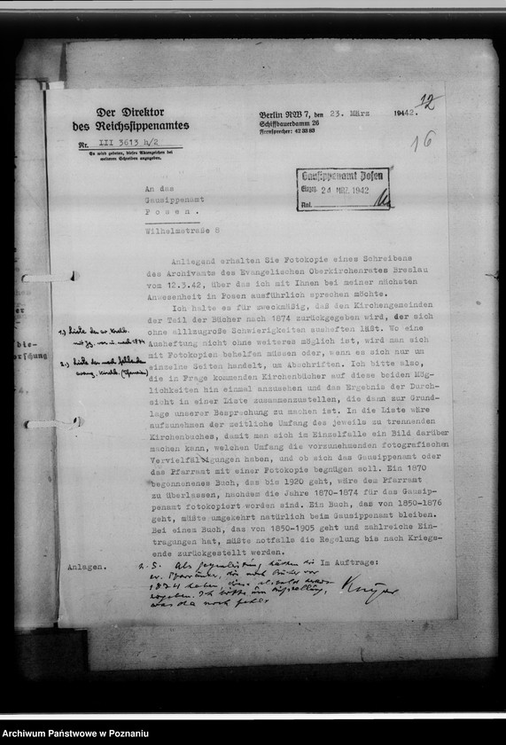 Obraz 20 z jednostki "Kirchenbücher der deutsch-evangelischen Kirche in Wartheland [korespondencja]"