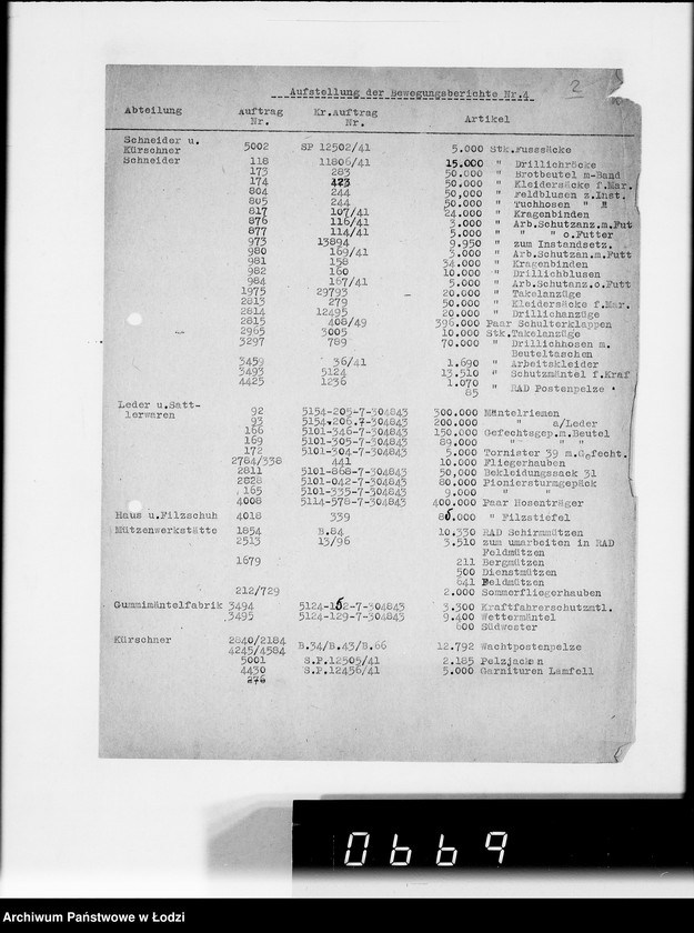 Obraz 6 z jednostki "Bewegungsberichte [Z realizacji zamówień wojskowych]"