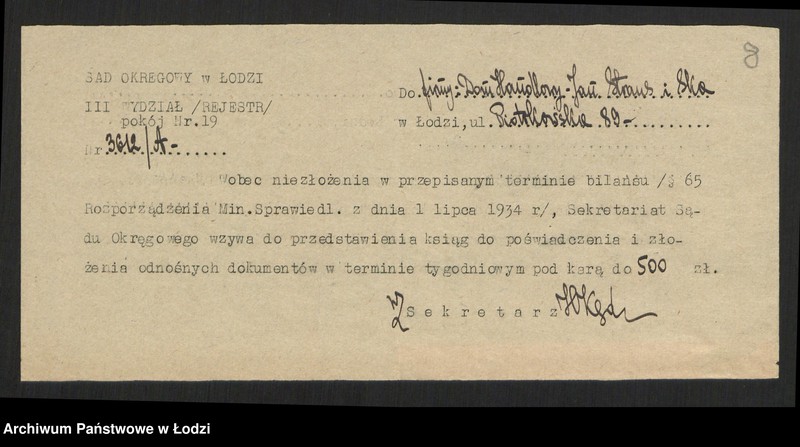 Obraz 10 z jednostki "Jan Strauss, Bronisław Macner - Dom Handlowy Jan Strauss i S-ka - handel wszelkimi towarami, a w szczególności ziemiopłodami"