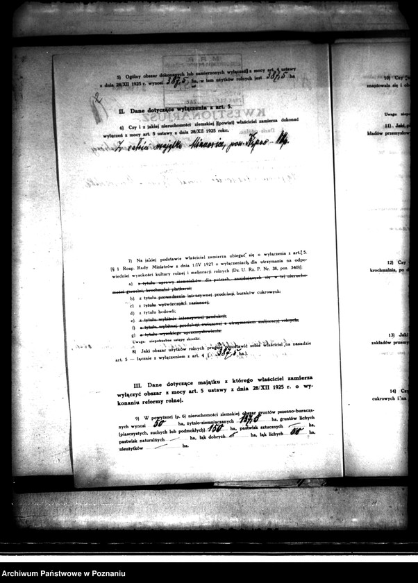 Obraz 7 z jednostki "Majątek Mianowice wyłączenie z art. 4,5 ustawy o reformie rolnej Paweł Tschuschke - spadkobierca"