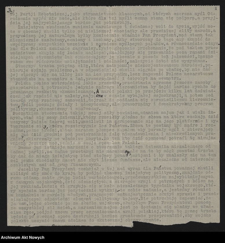 image.from.unit.number "N.N.; Dotyczy sytuacji w Polsce po zamachu majowym, dyktatorskich form rządzenia, roli Sejmu, ocena partii ND, Chd, "Piasta"; brak początku i zakończenia; L.1"