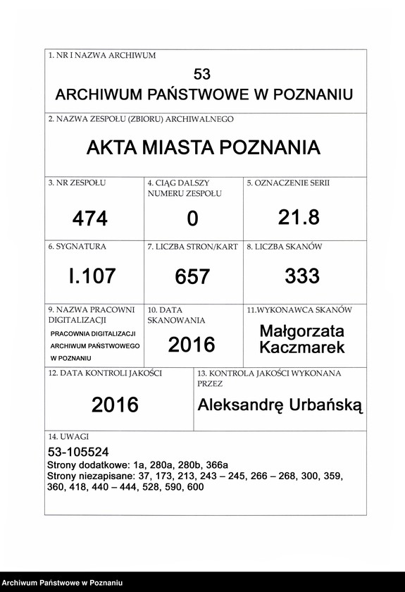 Obraz 1 z jednostki "Acta officii consularis civitatis SR.Mtis Posnaniae."
