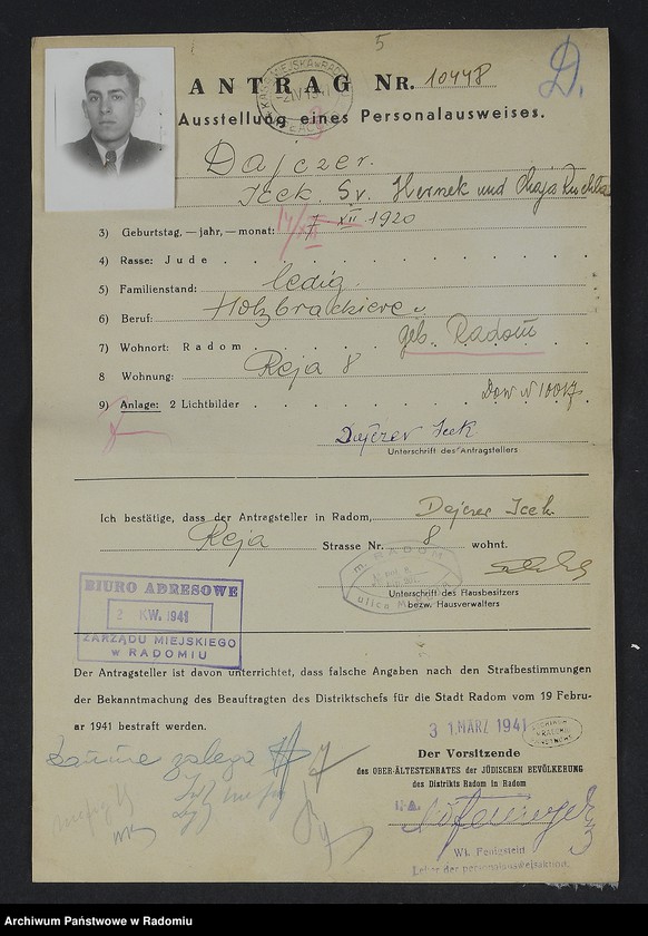 image.from.unit.number "[Wnioski o wydanie dowodów osobistych oraz nie odebrane dowody Dajczer - Dawidzon]"