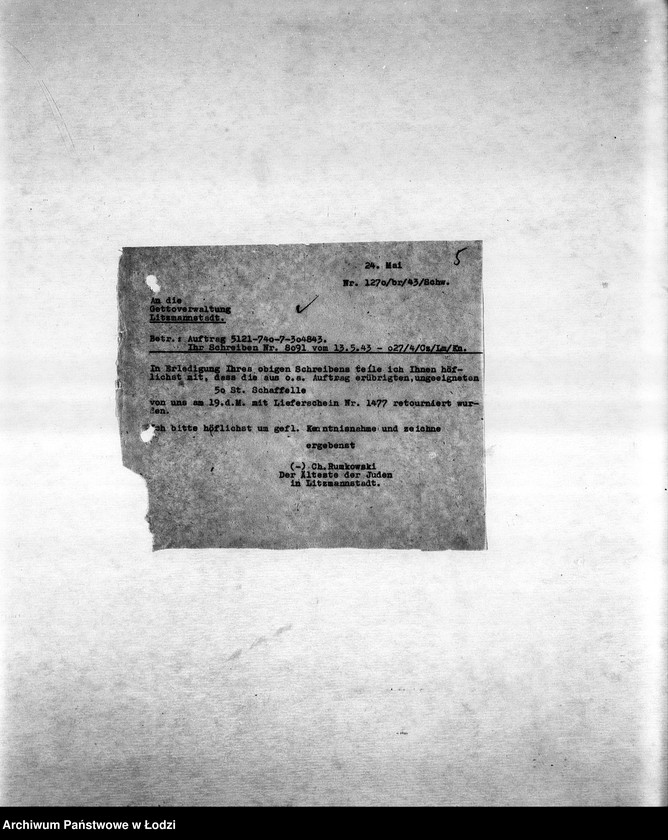 Obraz 8 z jednostki "Arbeitsressort K. [Niemieckie zamówienia do resortów pracy, produkcja, zapotrzebowanie materiałów dla produkcji]"