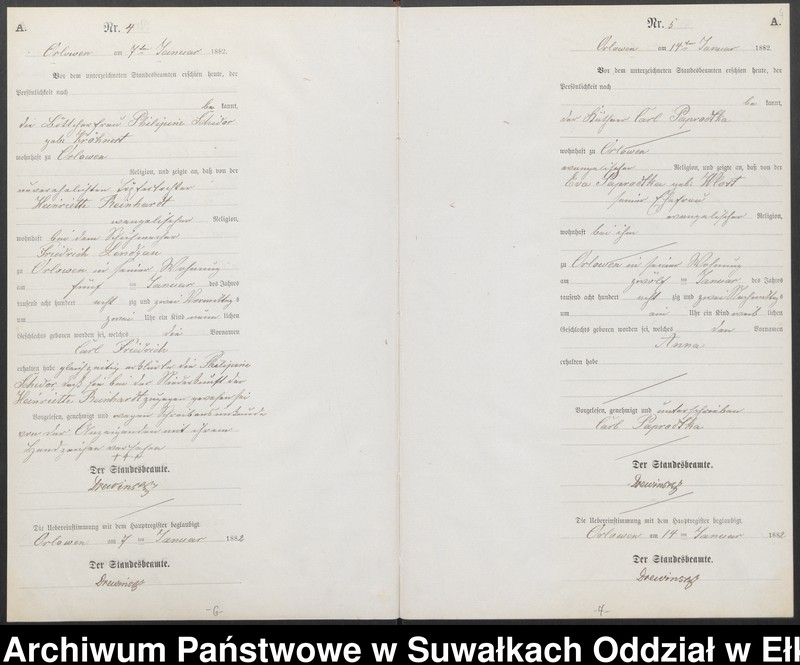 image.from.unit.number "Geburts-Neben-Register des Preussischen Standes-Amtes Orlowen Kreis Loetzen für das Jahr 1882"